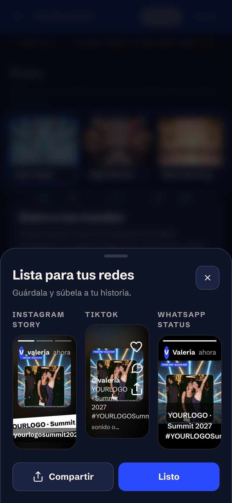 Foto del invitado como historia de Instagram y TikTok con el sticker y el hashtag del evento